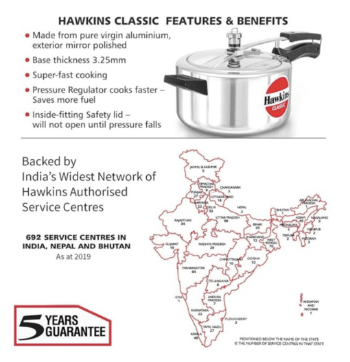 Hawkins Classic Aluminium Inner Lid Pressure Cooker, 4 Litre, Silver (CL40) - Image 3